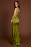 Scoop Neck Lace up Back Maxi Dress in Olive Green