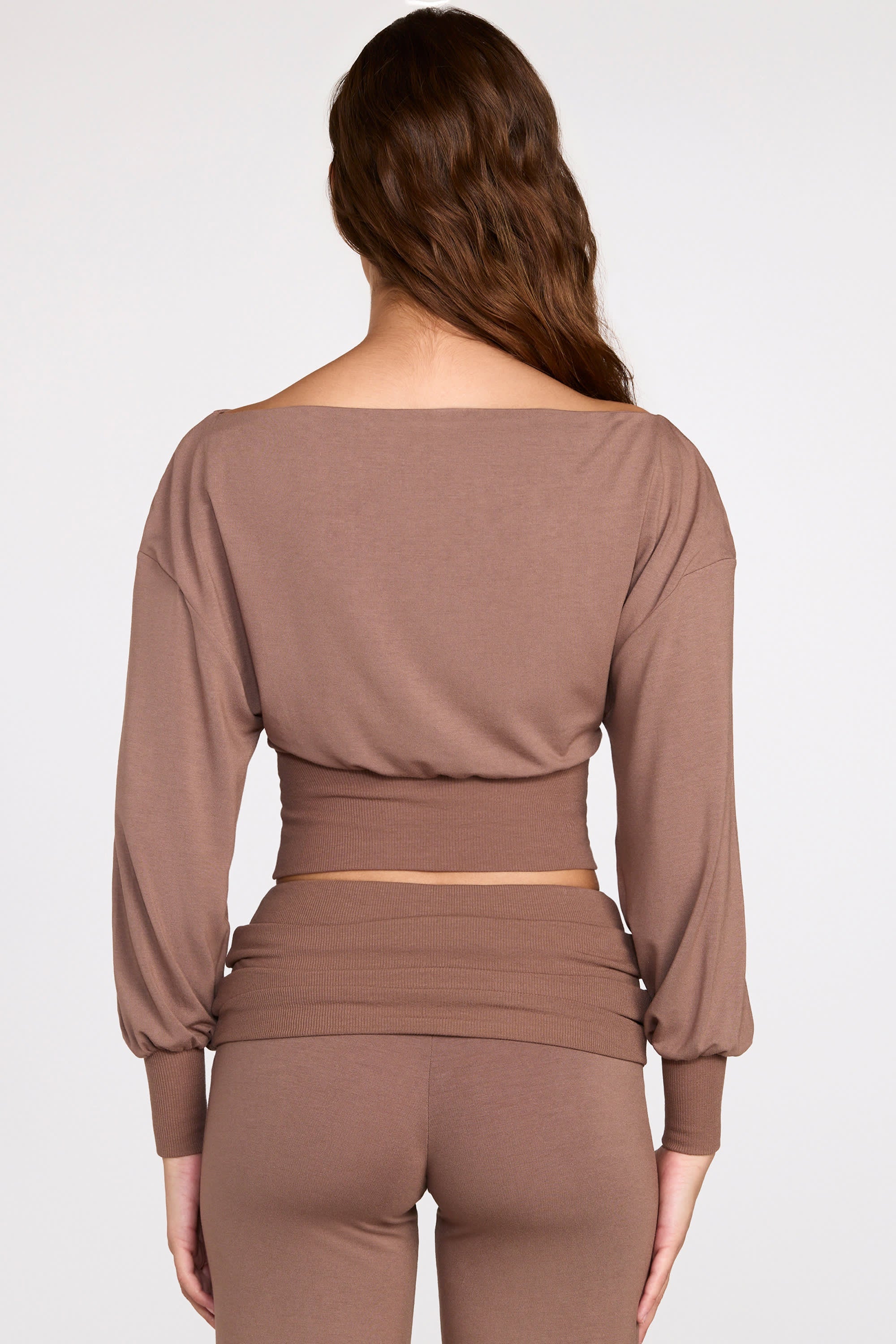 Modal Off Shoulder Long Sleeve Top in Mocha