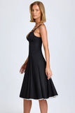 Bow Detail A Line Midi Dress in Black