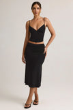 Modal Ruched Mid Rise Midaxi Skirt in Black