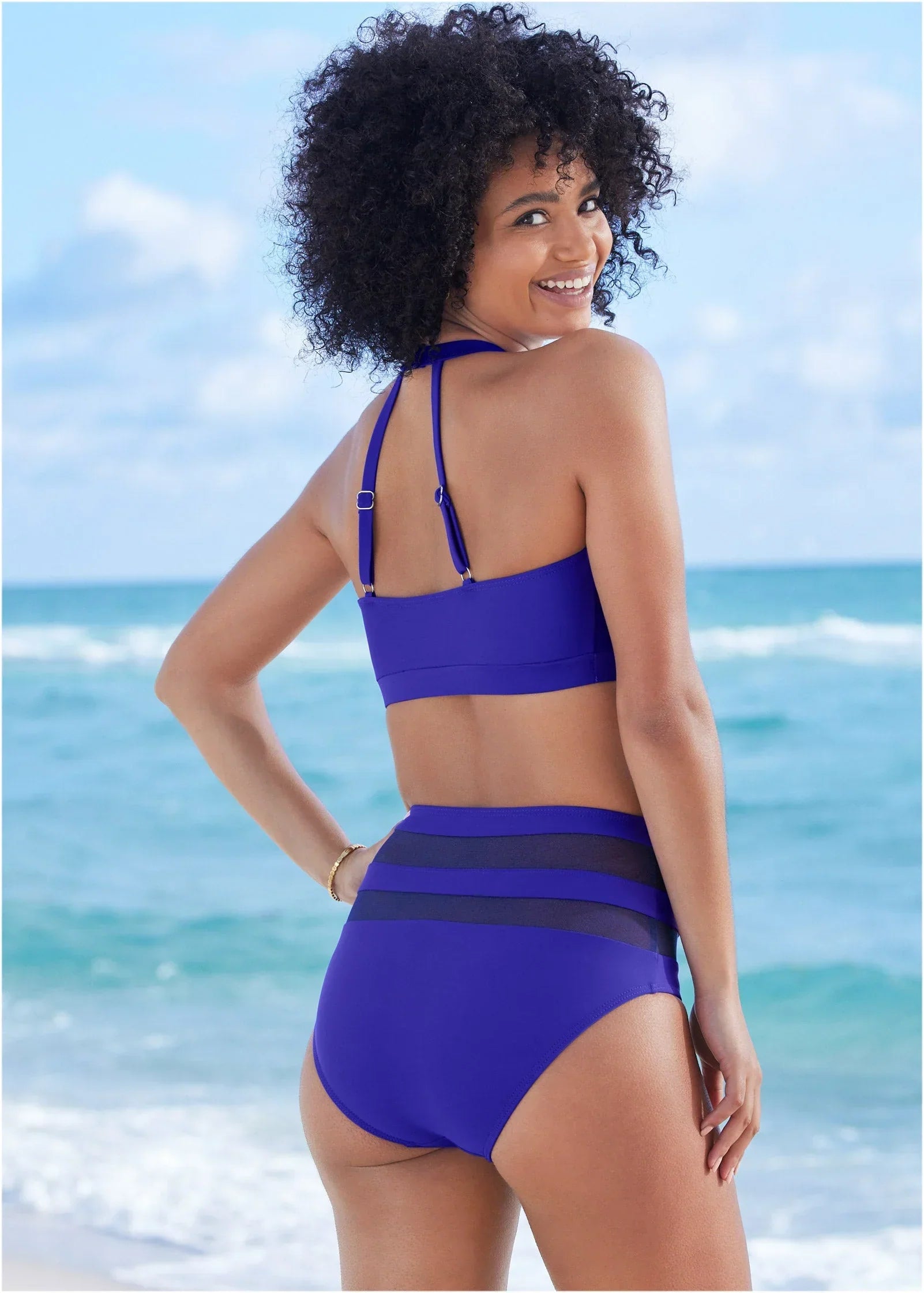 High Neck Keyhole Swim Top Cobalt Blue
