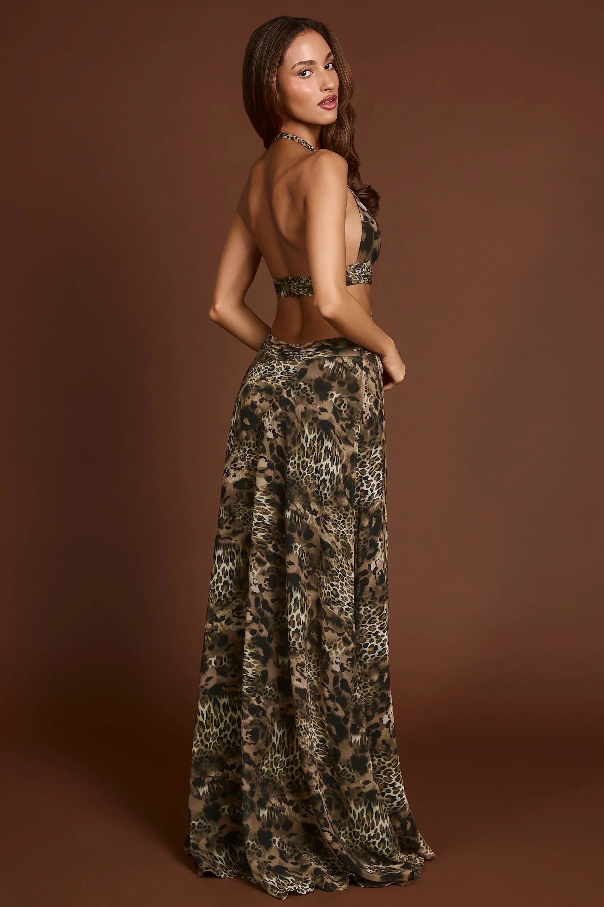 Plunge Cut out Maxi Gown in Leopard Print