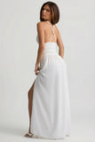 Plunge Cross Back Maxi Dress in White