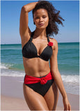 Rosette Goddess Push Up Halter Top Black Red