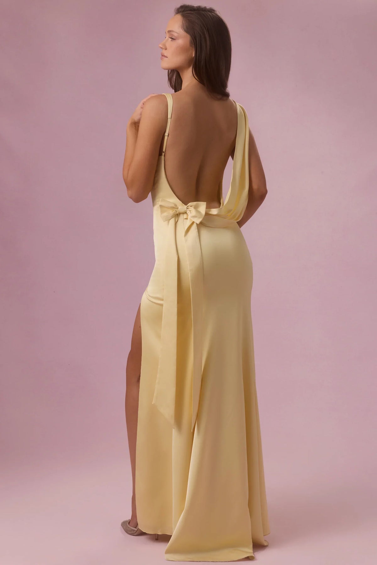 Satin Draped Bridesmaid Dress in Butter