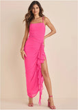 Side Ruffle Mesh Maxi Pink