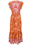 Flutter Sleeve Midi Dress Orange Multi