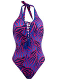 Embroidered One Piece Swimsuit Zebra Rave