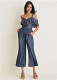 Chambray Cropped Pants Dark Wash