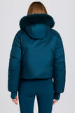 Waterproof Faux Fur Hood Cropped Ski Jacket in Teal