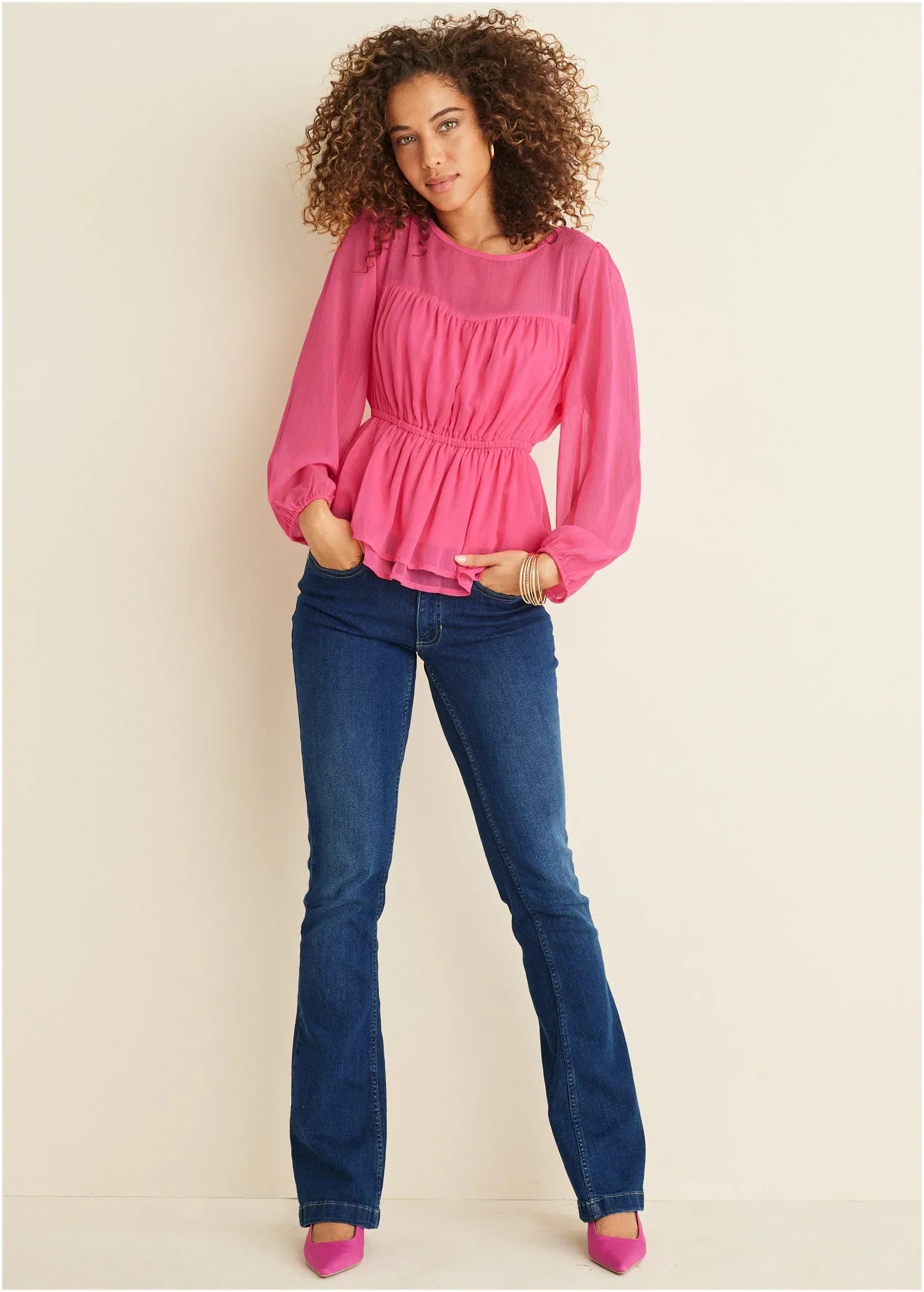 Sheer Beauty Blouse Hot Pink