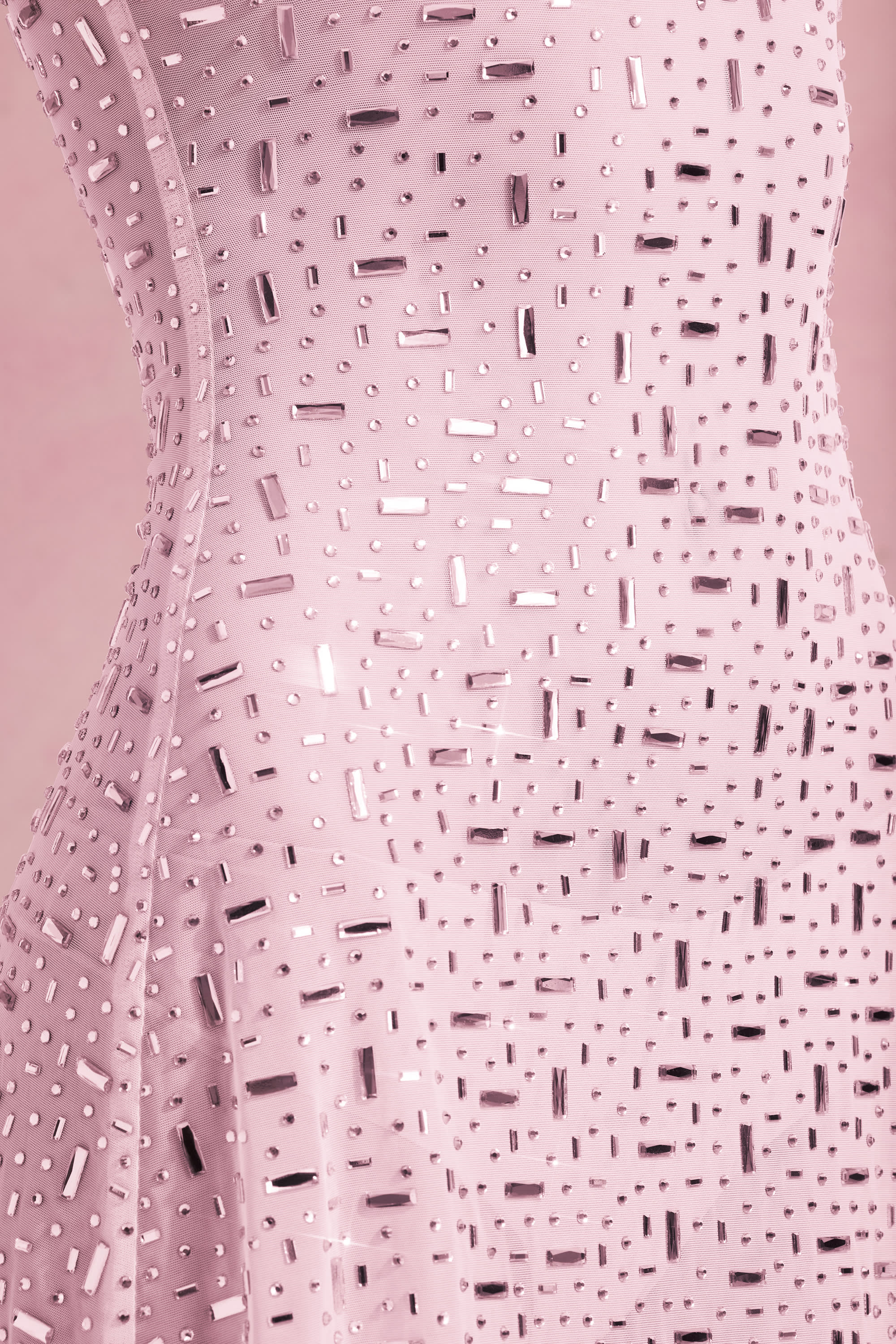 Sheer Embellished Square Neck Mini Dress in Pink