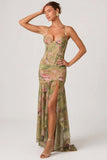 Ruched Asymmetric Corset Gown in Floral Multi Print