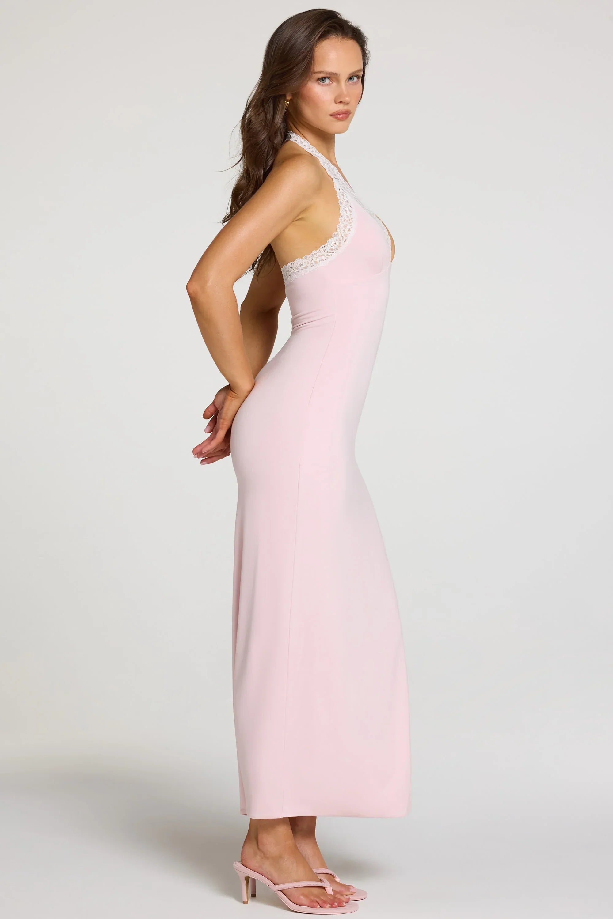 Modal Lace Trim Maxi Dress in Baby Pink