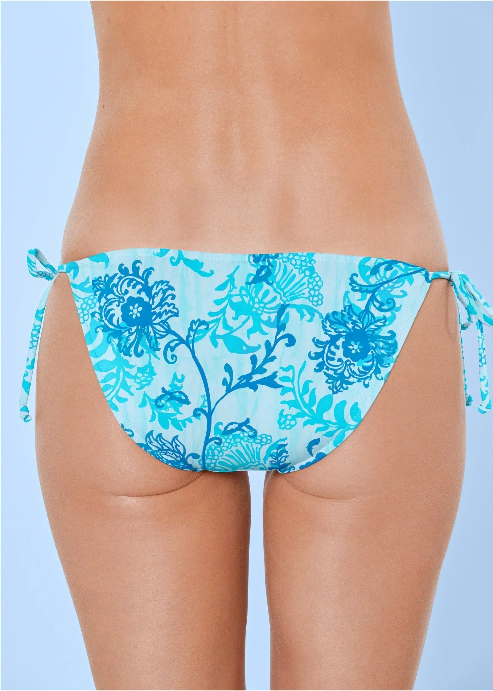 Miami Tie Side Moderate Bottom Aqua Floral Vine