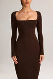 Modal Square Neck Bodycon Maxi Dress in Chocolate Brown