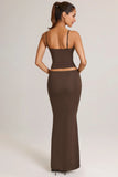 Modal Mid Rise Fishtail Maxi Skirt in Chocolate Brown