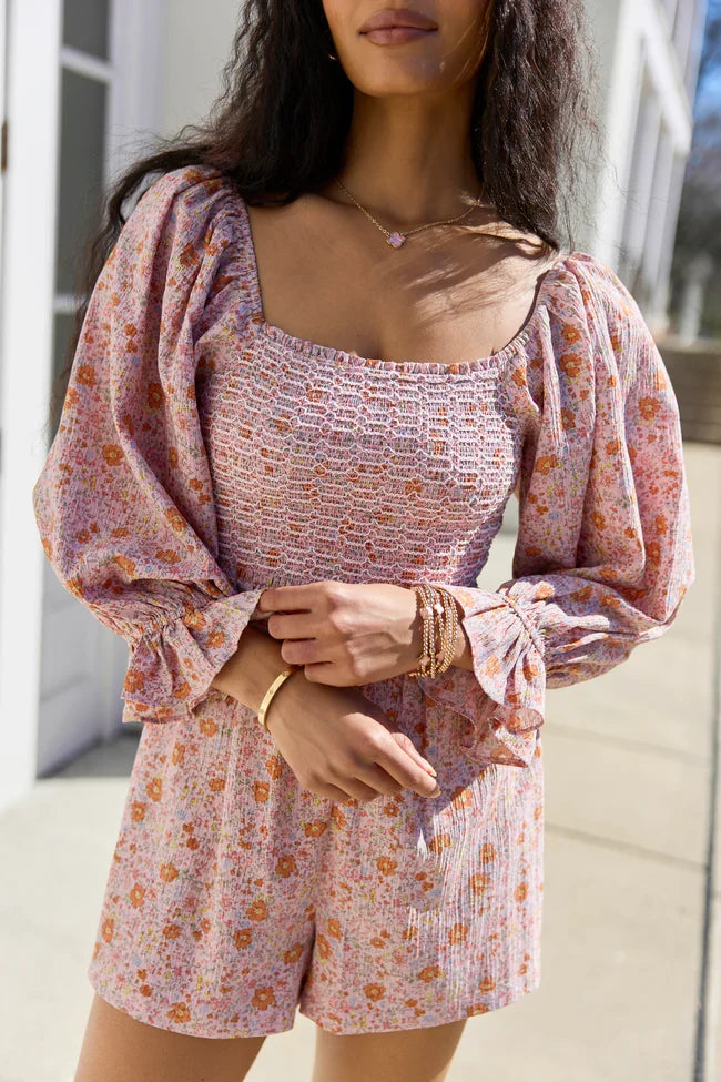 Millie Pink Floral Smocked Top Romper