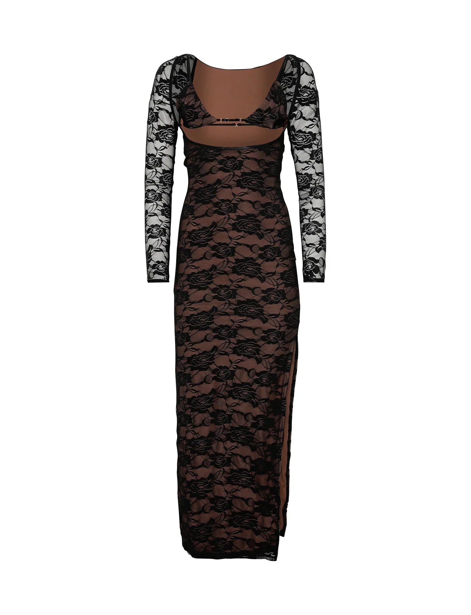 CHRISTY LACE L S MAXI DRESS BLACK LACE