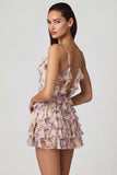 Ruffled Lace Up A Line Mini Dress in Primrose Floral Print