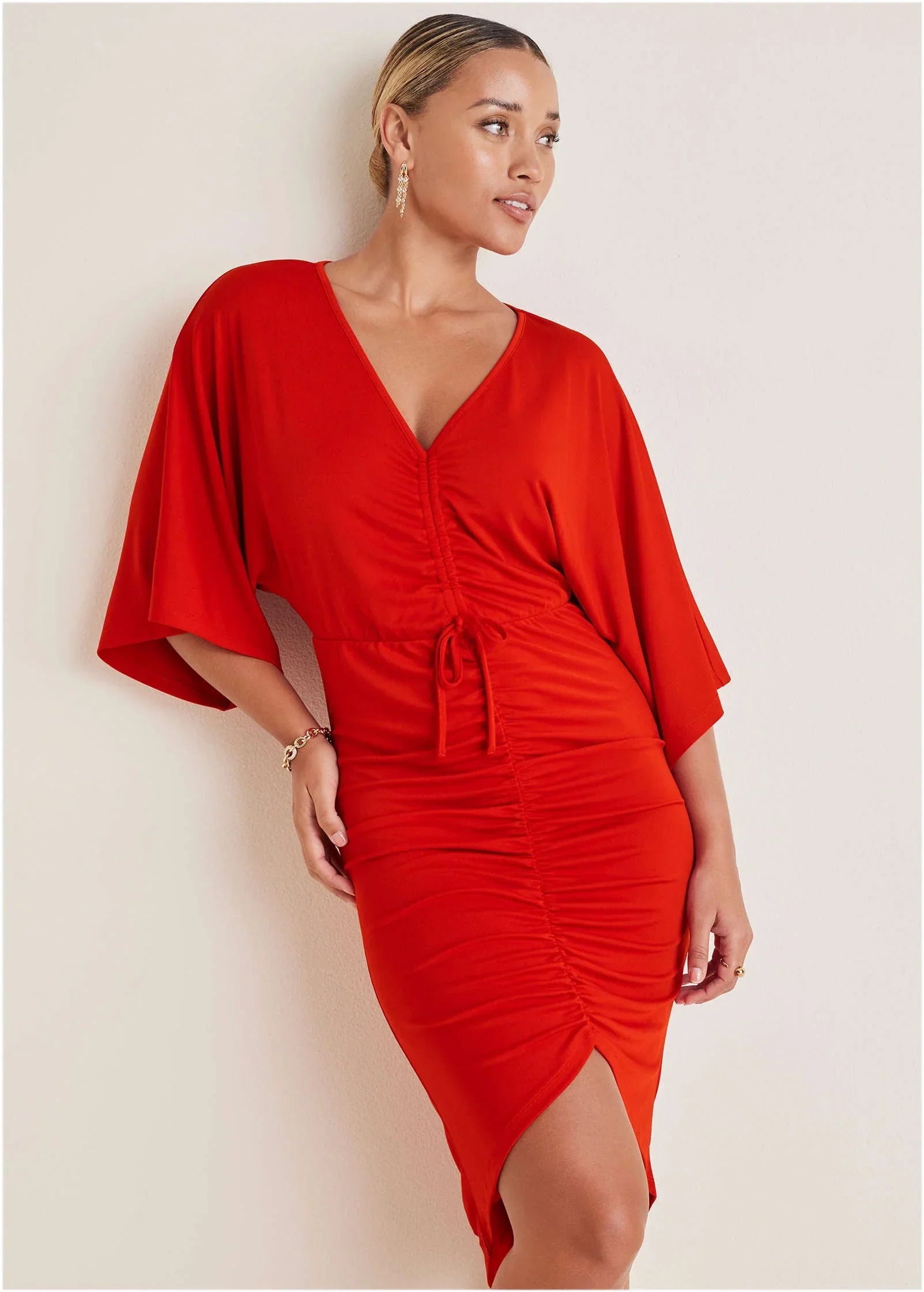 Ruched High Low Dress Goji Berry