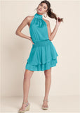 High Neck Mini Dress Aqua