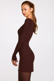 Ribbed Modal Long Sleeve Laced Bra Mini Dress in Chocolate Brown