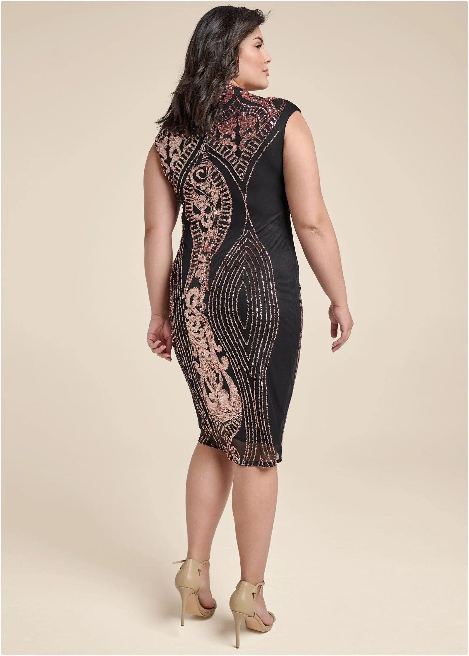 Sequin Midi Dress Black Multi