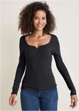 Deep Scoop Neck Ribbed Top Jet Black