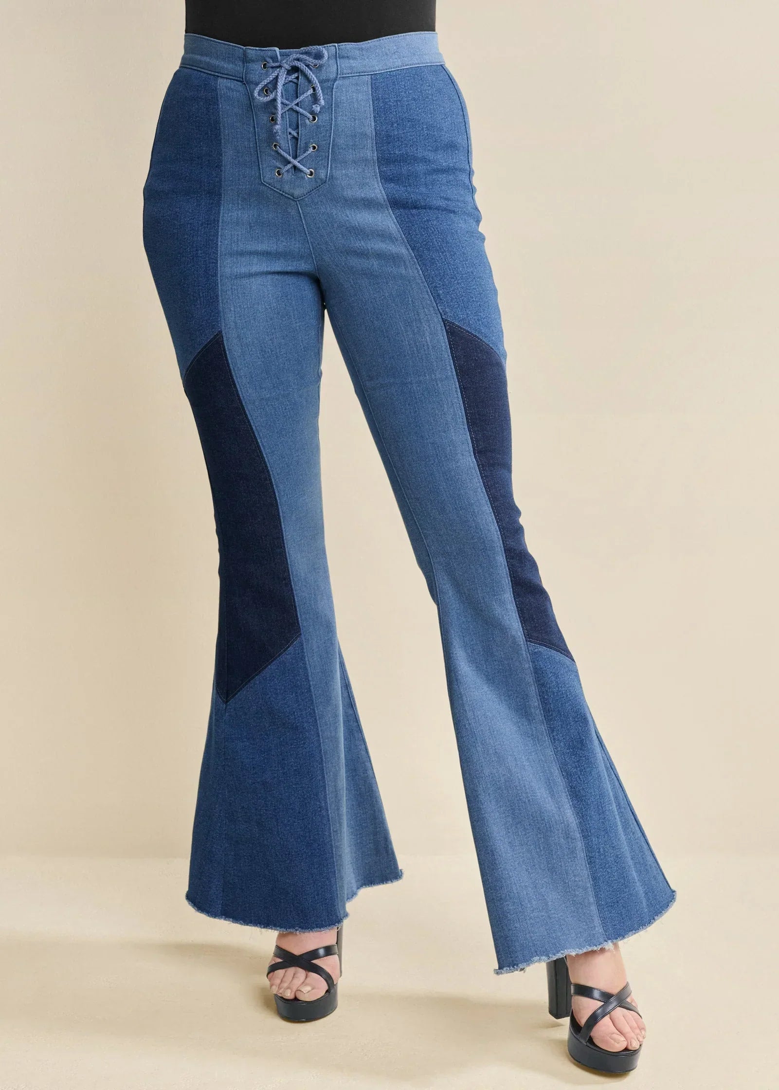 Color Block Flare Jeans Denim Multi
