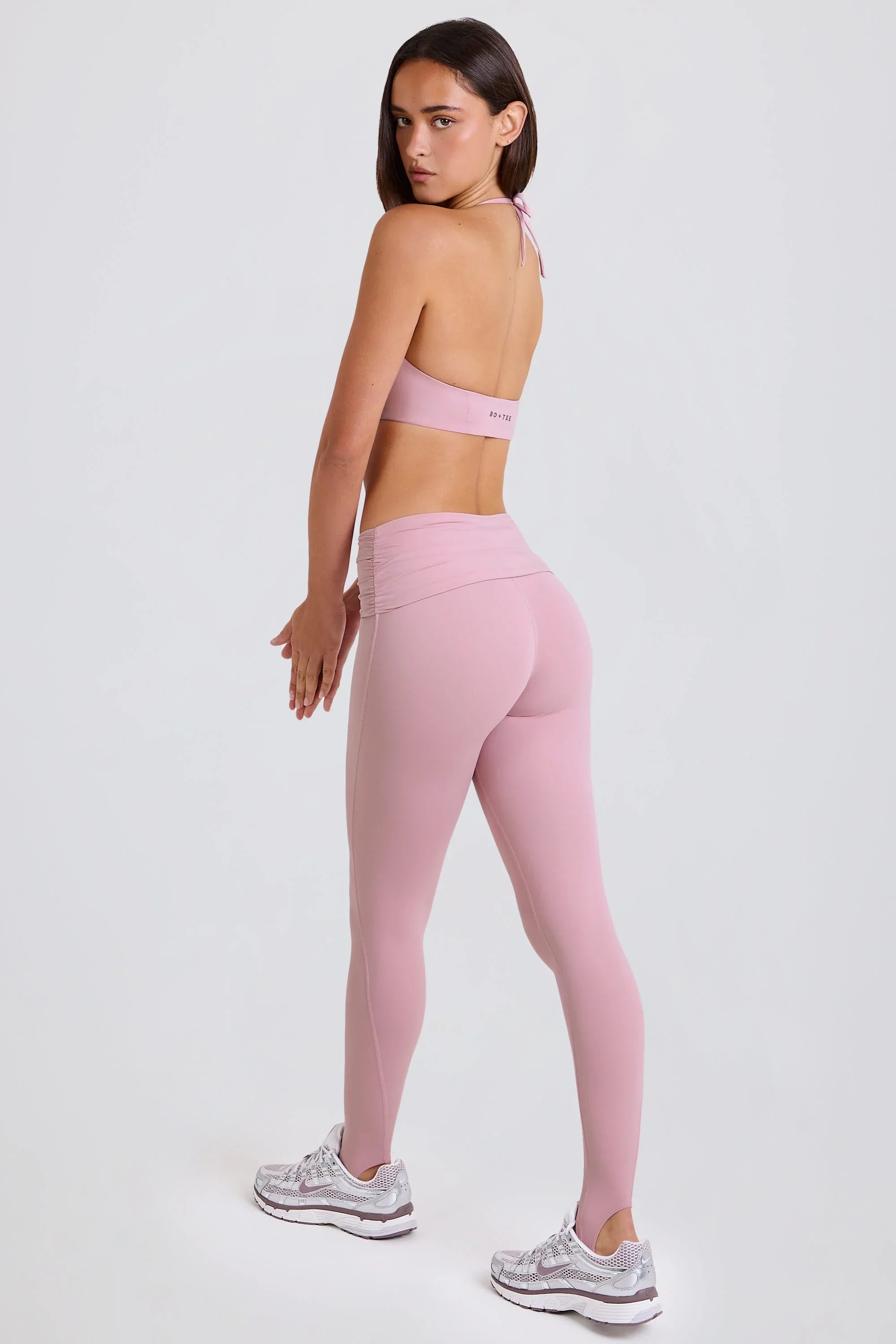 Foldover Mid Rise Stirrup Leggings in Mauve