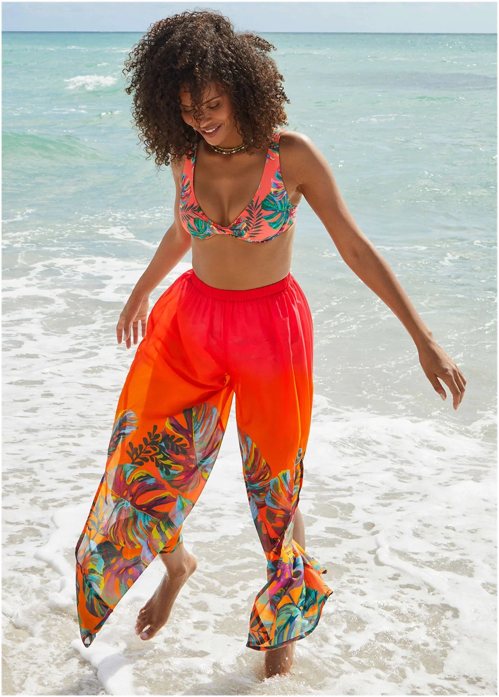 Palazzo Cover Up Pants Tropical Sunset Border