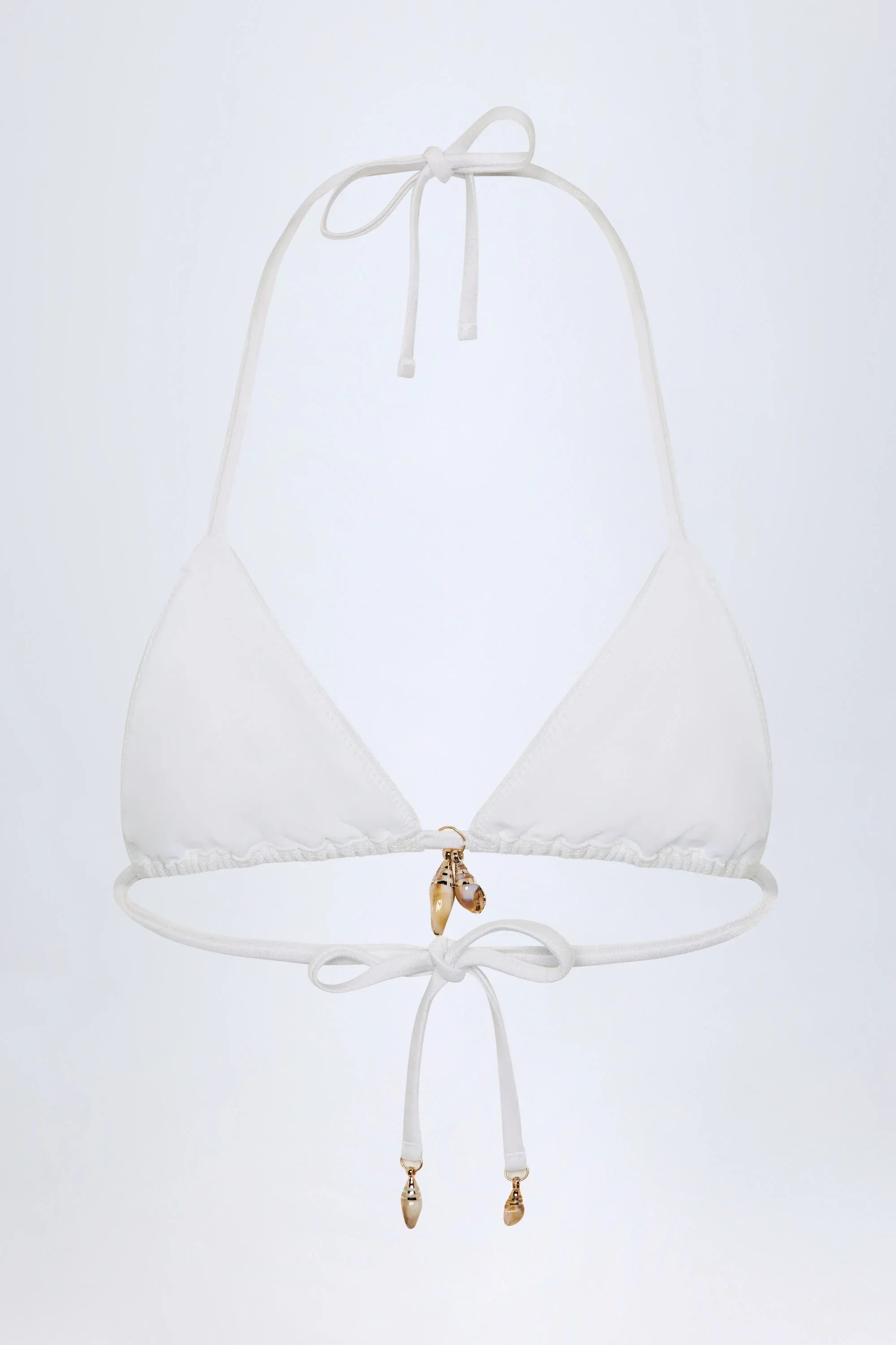 Charm Detail Triangle Bikini Top in White