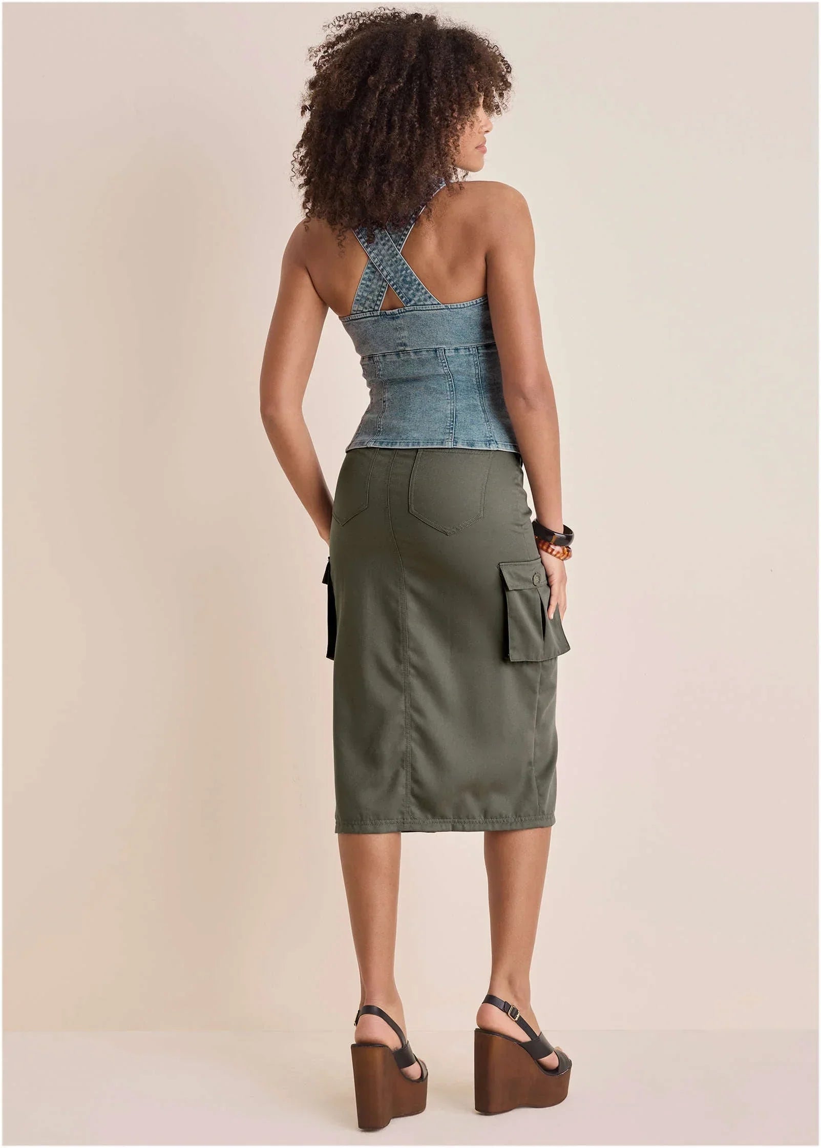 Denim Button Front Top Light Wash