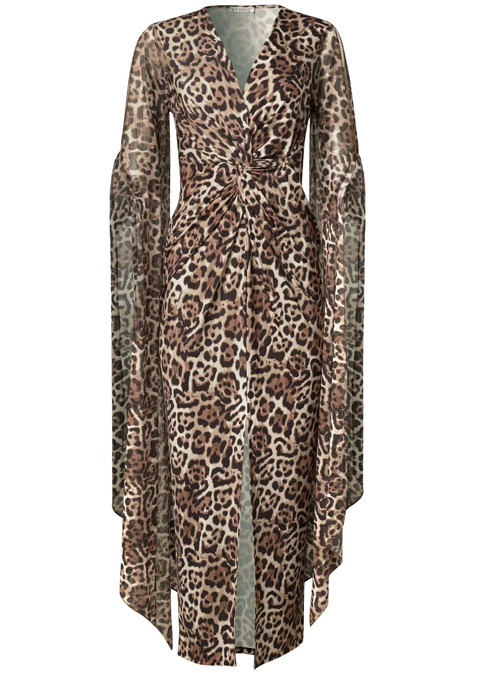 Exaggerated Sleeve Dress Brown Multi