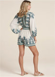 Paisley Print Linen Romper White Multi
