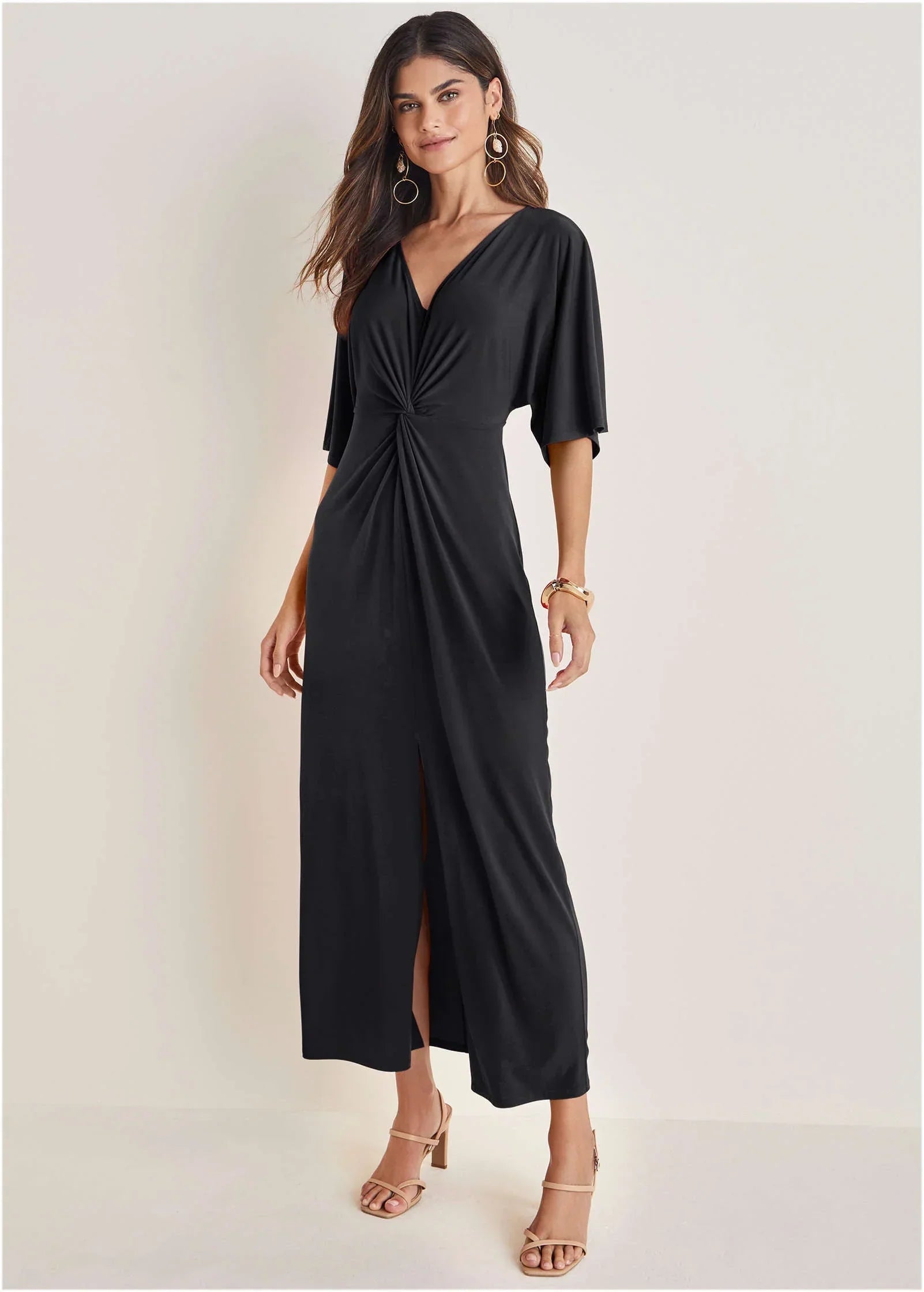 Twist Front Maxi Dress Jet Black