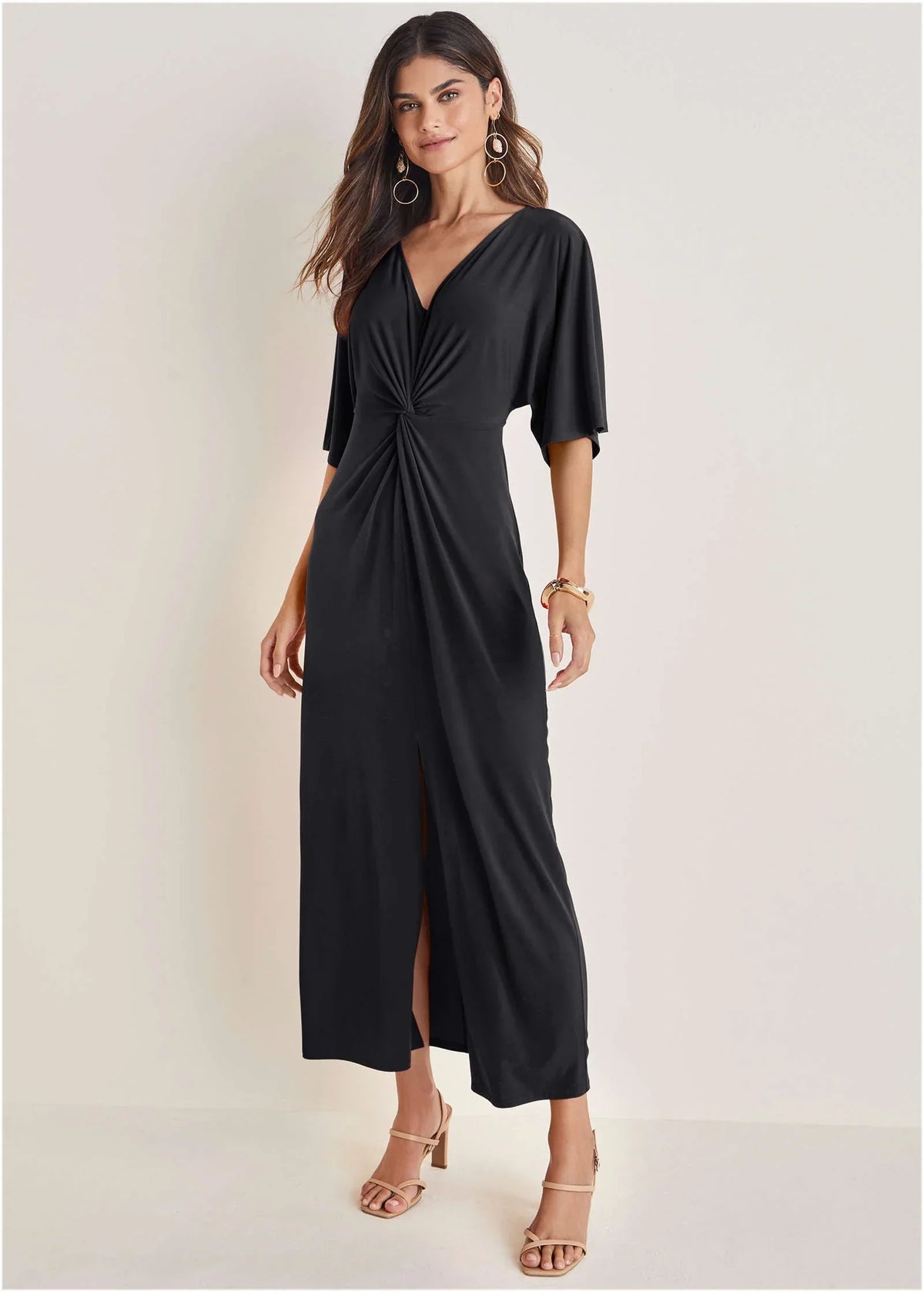 Twist Front Maxi Dress Jet Black