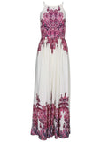 Printed Linen Maxi Dress Pink Boho Paisley Border
