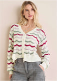 Stripe Pointelle Cardigan Grey Multi