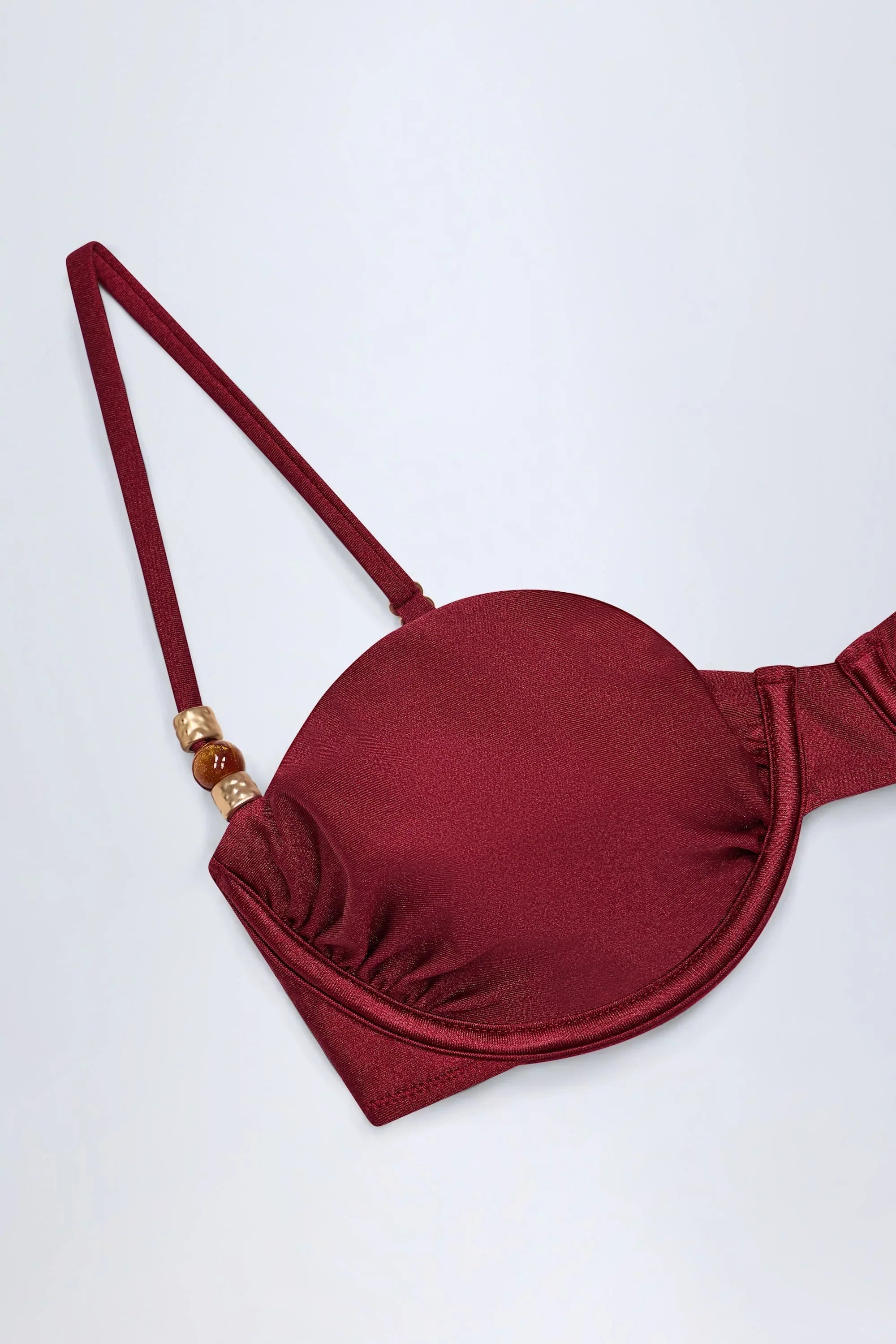 Bead Embellished Ruched Underwired Bikini Top in Dark Cherry