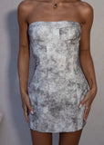 Old News Mini Dress Grey Abstract