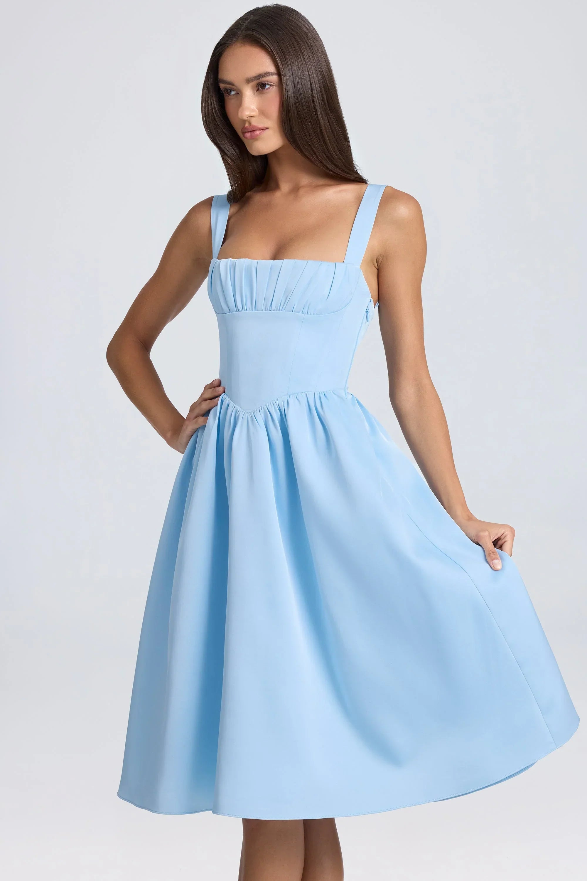 Draped Corset Midaxi Dress in Powder Blue