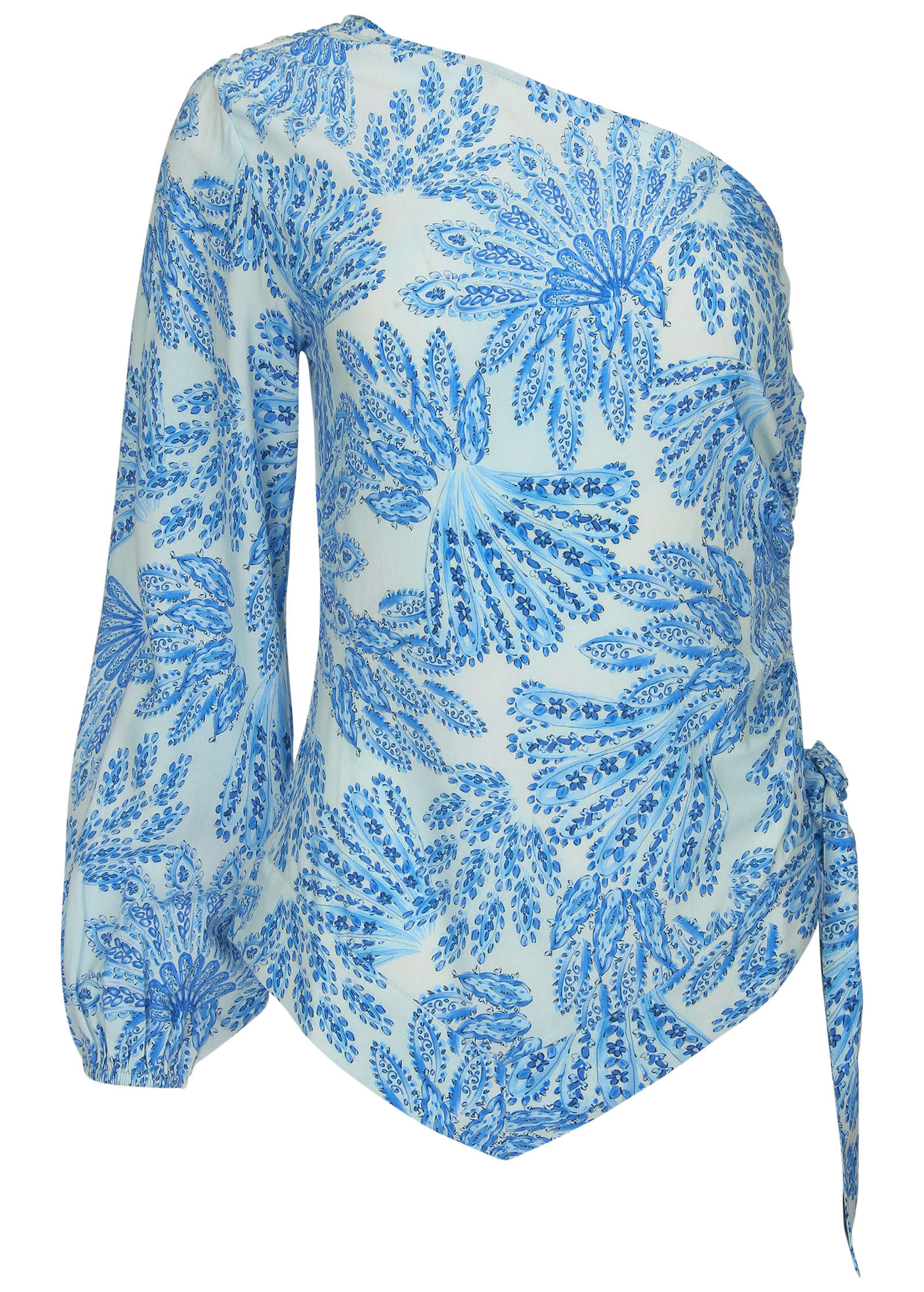 Printed One Shoulder Top Blue Fans