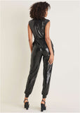 Sleeveless Sequin Jogger Jumpsuit Jet Black