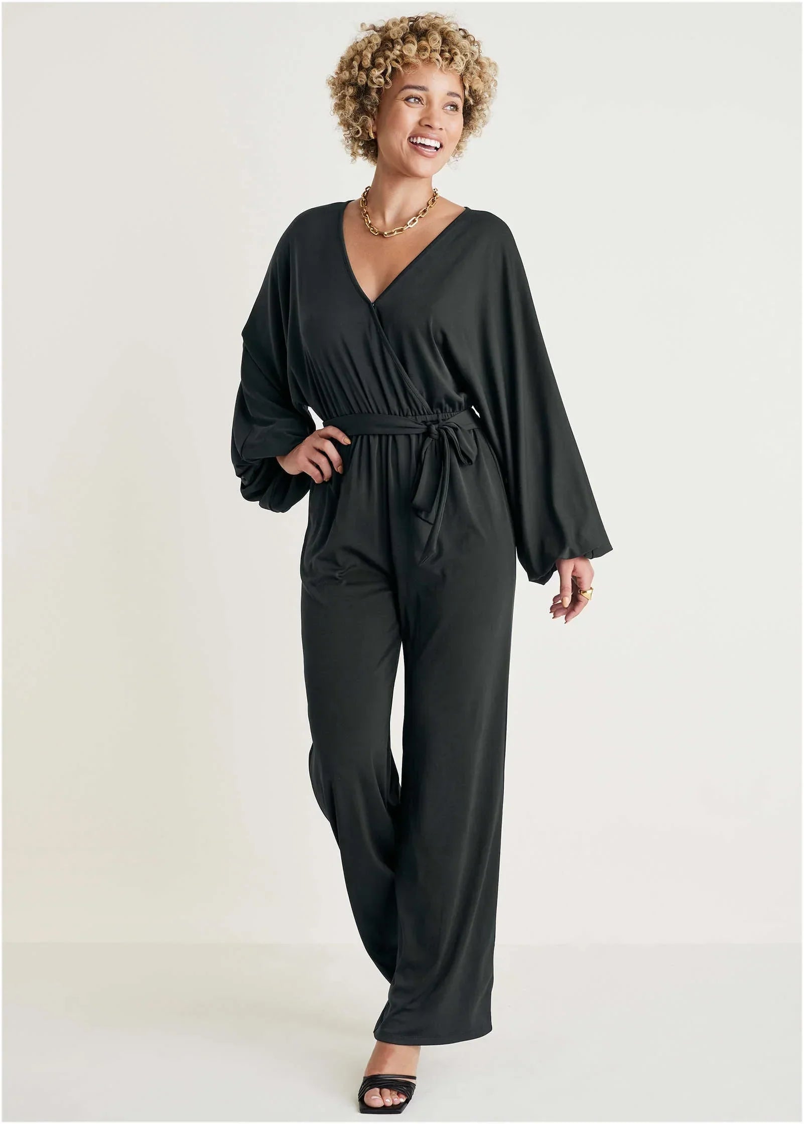 Volume Sleeve Detail Jumpsuit Jet Black