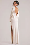 Long Sleeve Draped Maxi Dress in Vanilla