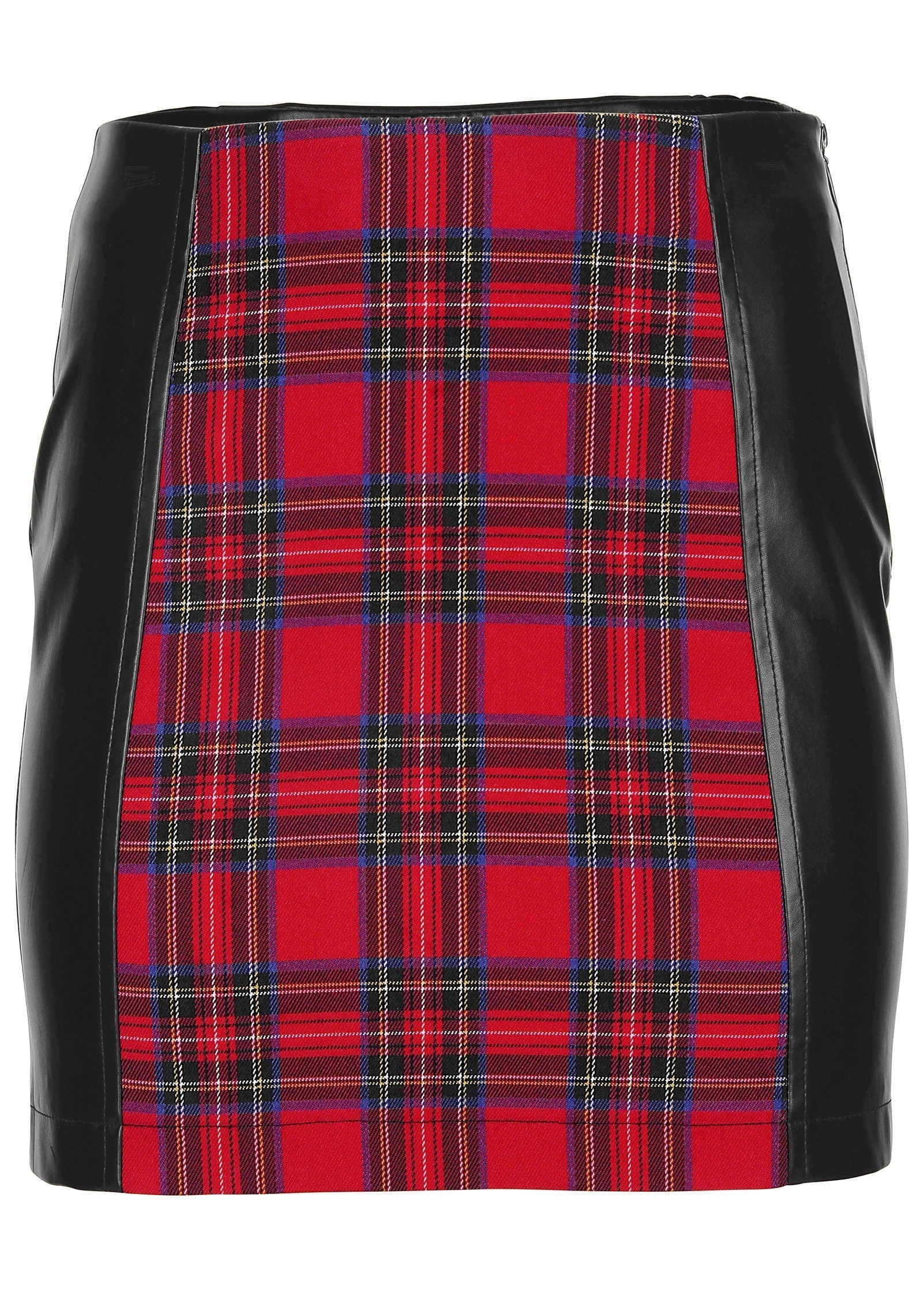 Plaid Faux Leather Skirt Racing Red Multi