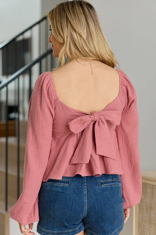 Liora Mauve Tie Back Peplum Top