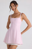 Bow Detail Pleated A Line Mini Dress in Soft Pink